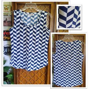 3/$15 Soda Pop Herringbone Printed Tank Blouse - Navy, Size XS
